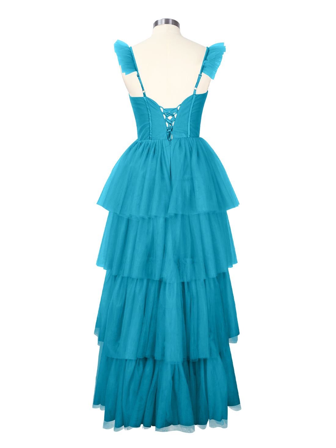 Ruffled Strap Tiered Tulle Bridesmaid Dress 