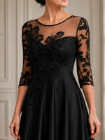 Boat Neck Mother of the Bride Dress with Floral Appliques