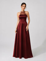 Satin Bridesmaid Dress with Illusion Halter Neck 