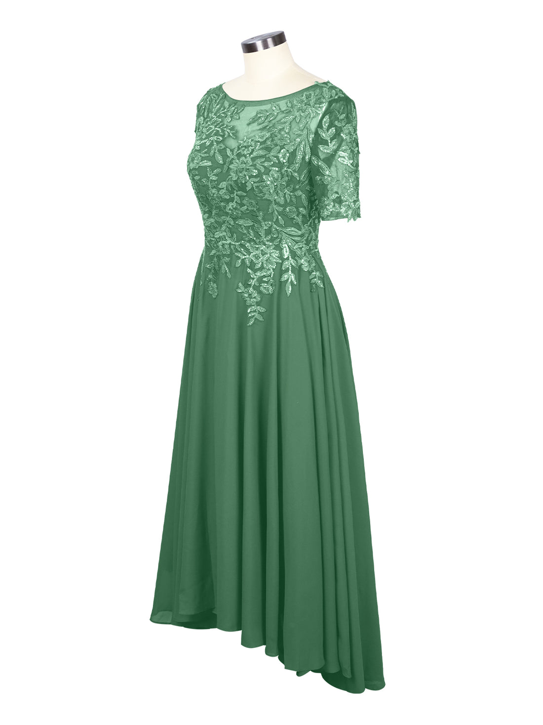 Applique Half Sleeves Chiffon Dress 