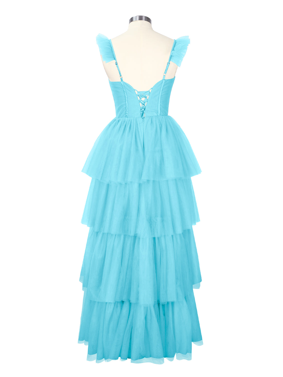 Ruffled Strap Tiered Tulle Bridesmaid Dress 