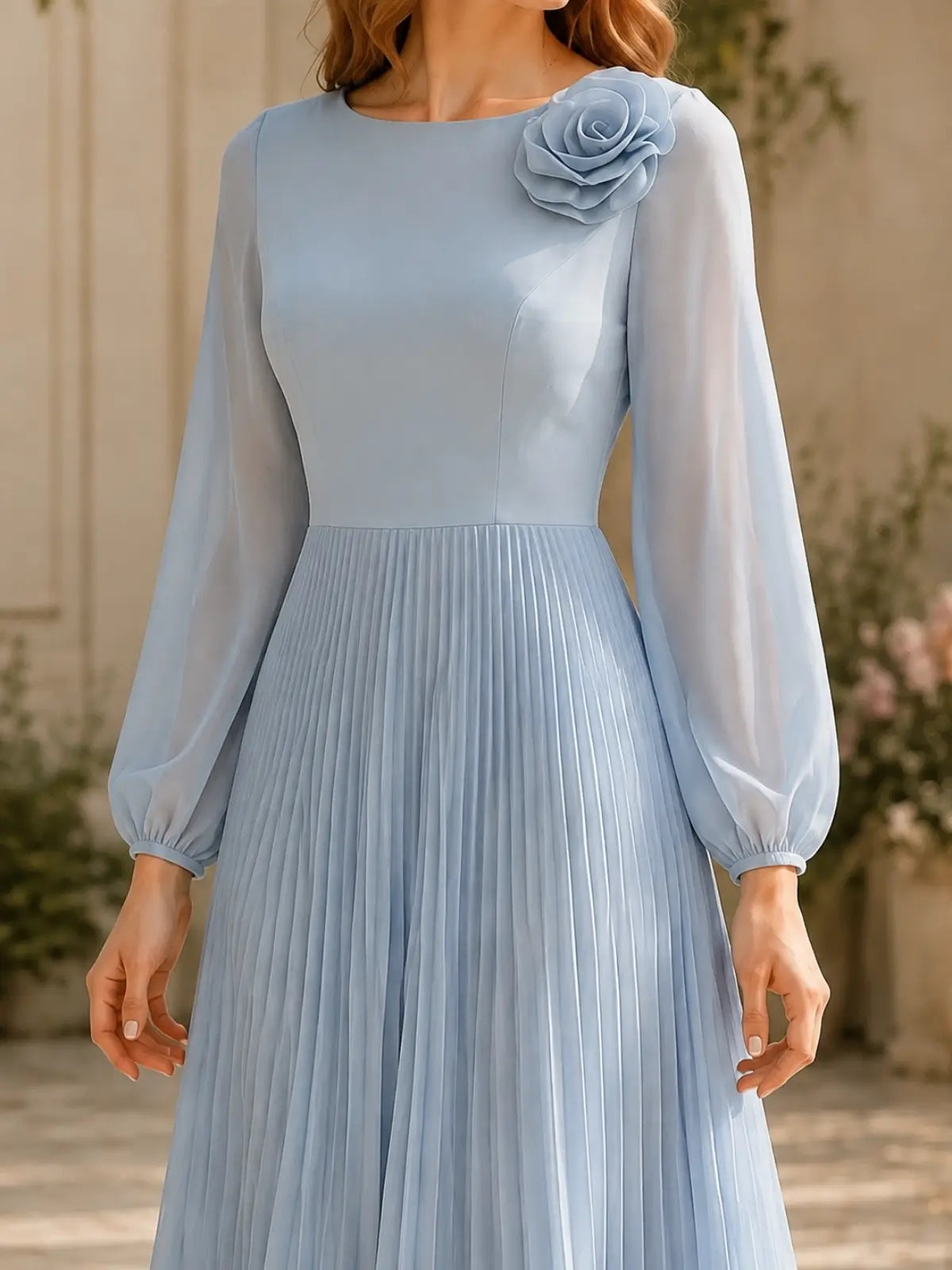 Pleated Bateau Neck Bridesmaid Dress
