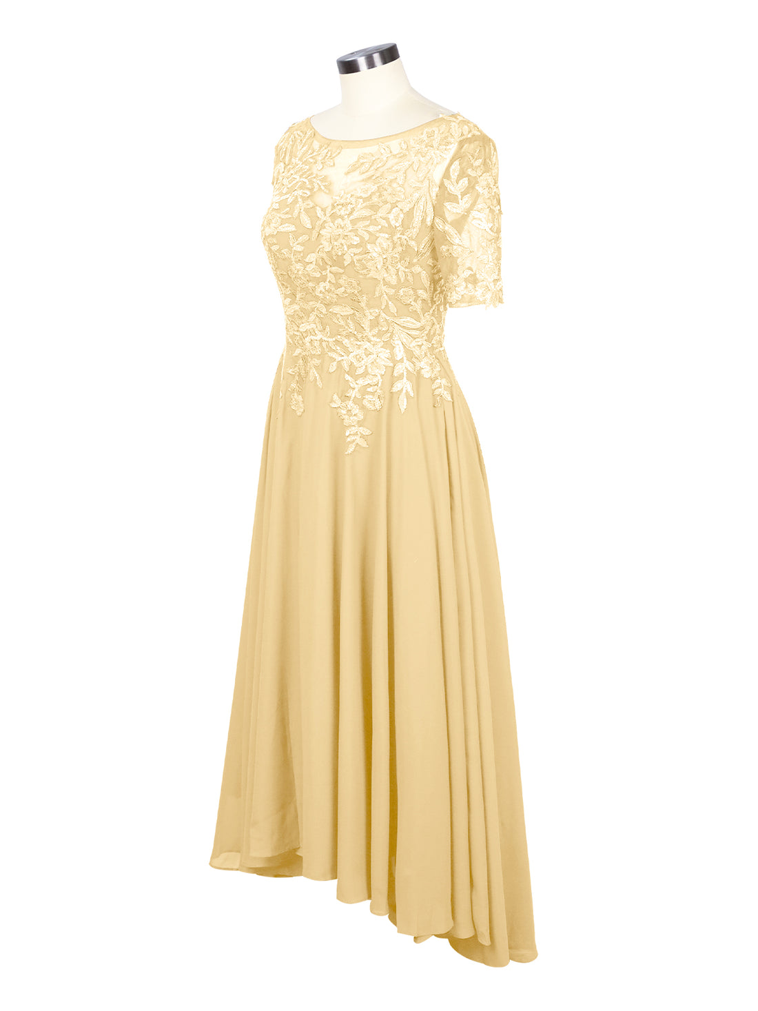 Applique Half Sleeves Chiffon Dress 