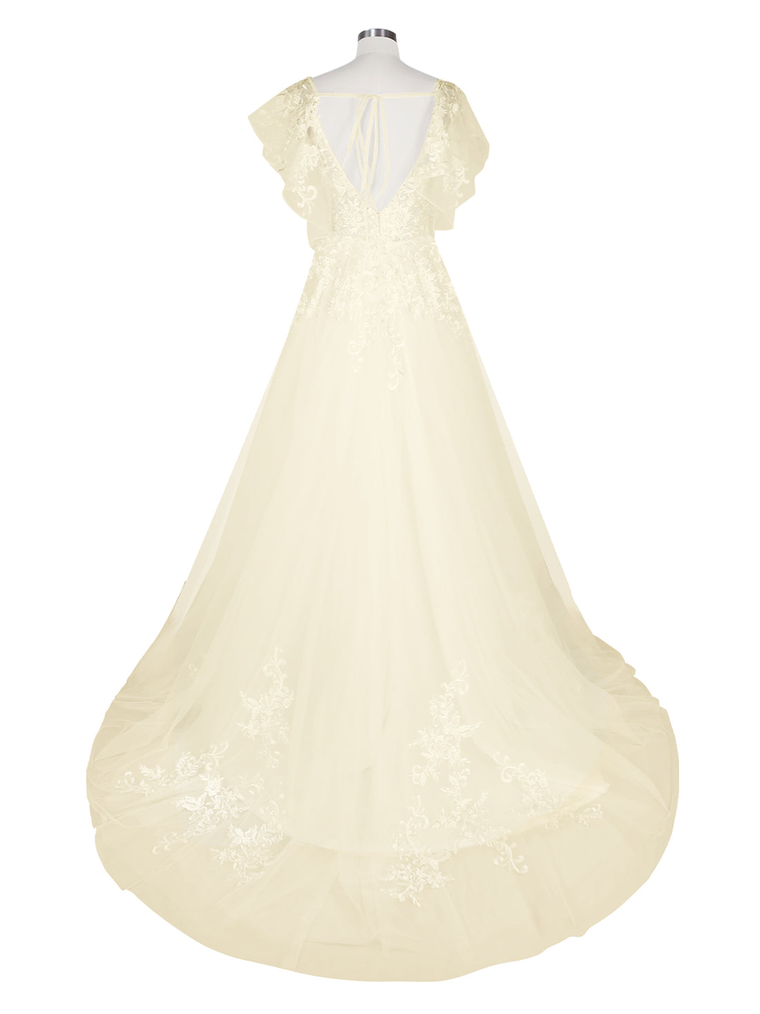 Illusion Tulle Applique Wedding Dress 