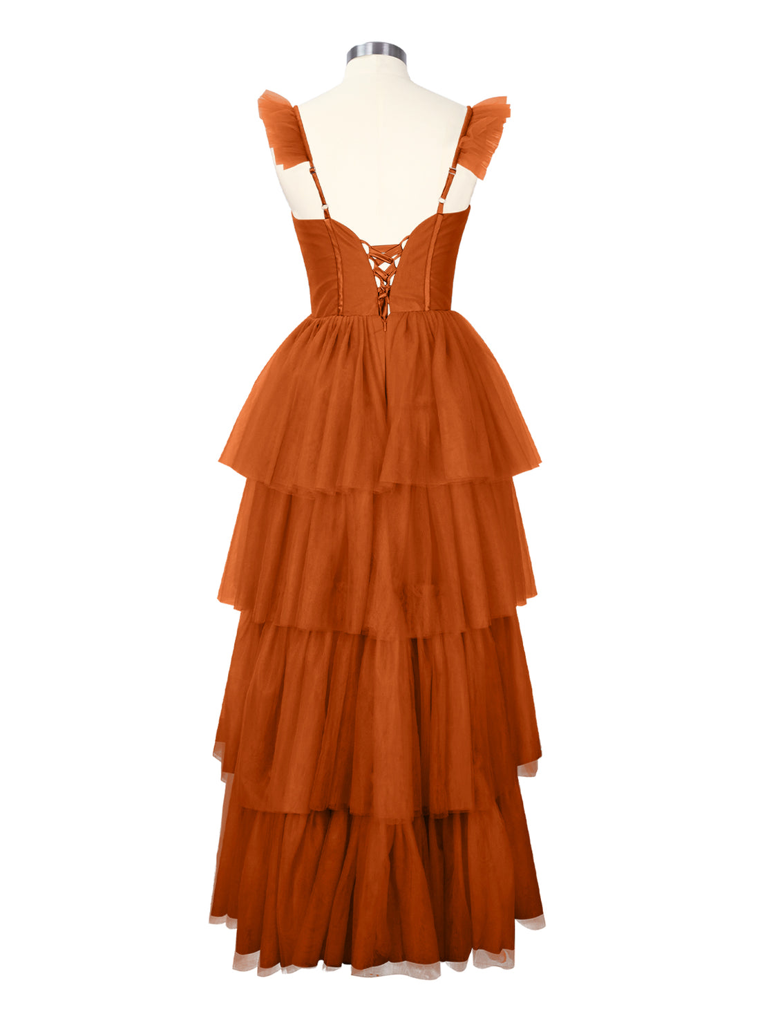 Ruffled Strap Tiered Tulle Bridesmaid Dress 