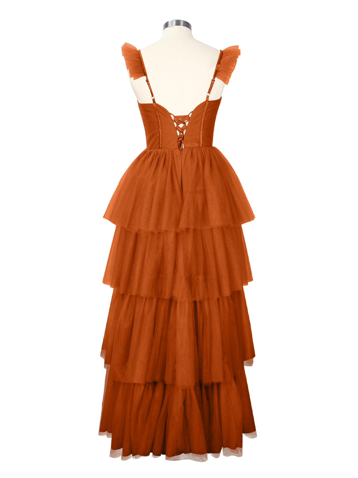 Ruffled Strap Tiered Tulle Bridesmaid Dress 