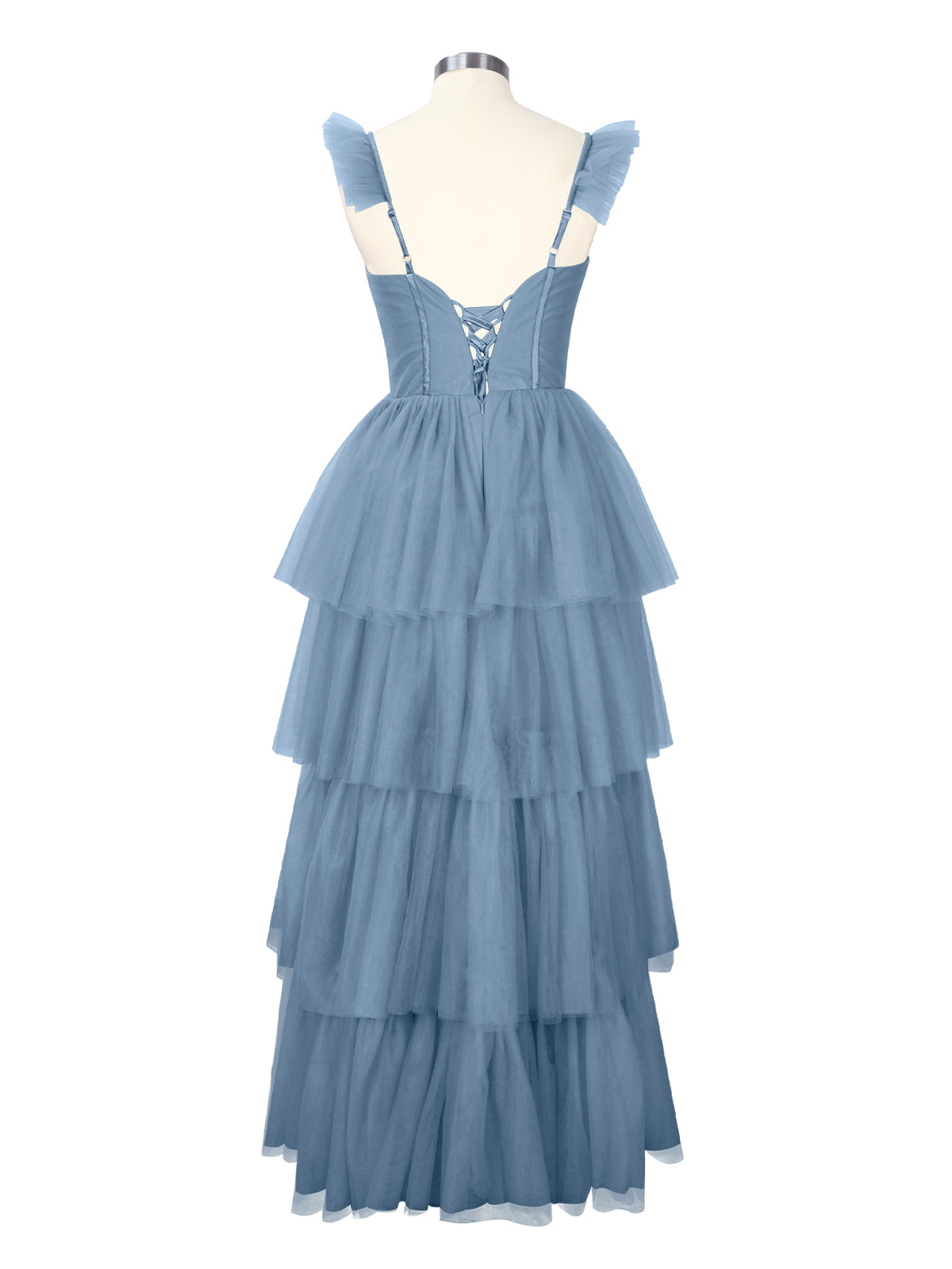 Ruffled Strap Tiered Tulle Bridesmaid Dress 
