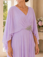 Surplice Neckline Mother of the Bride Dress in Chiffon Fabric