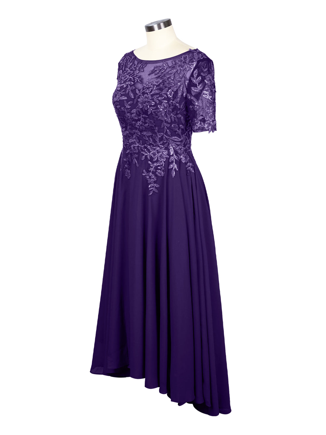 Applique Half Sleeves Chiffon Dress 