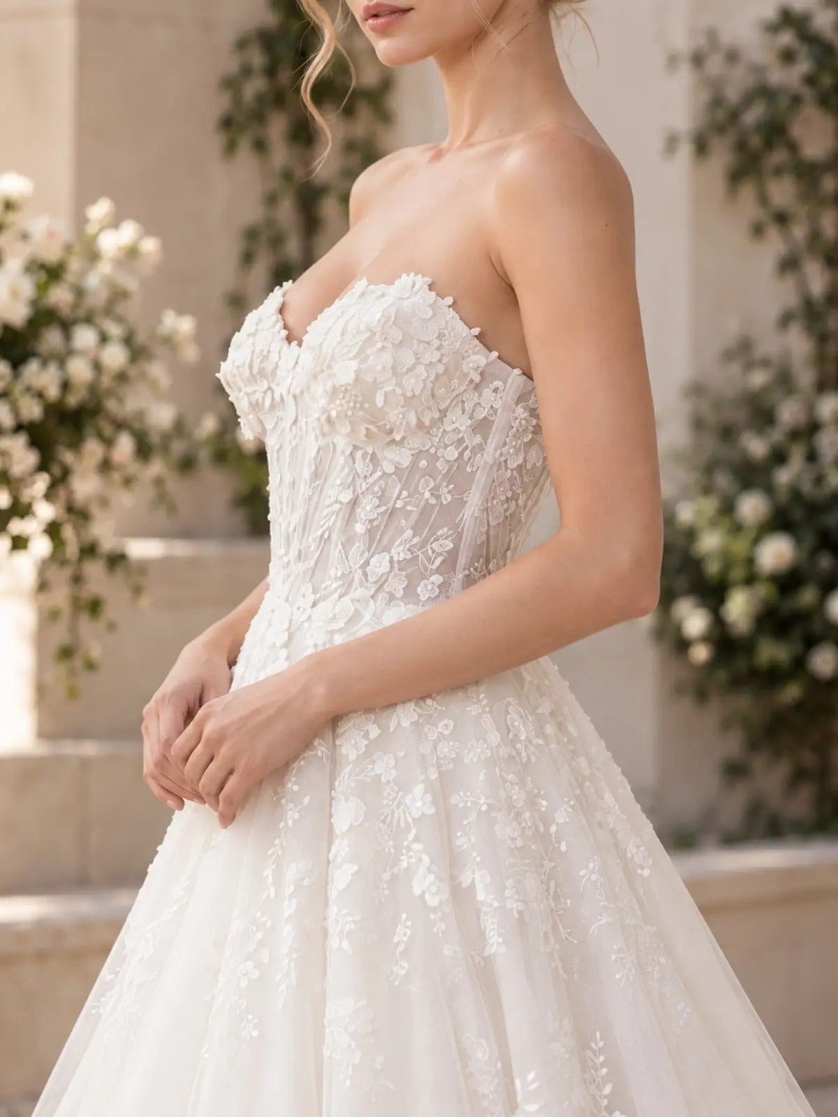 A-Line Tulle Wedding Dress with Applique Details