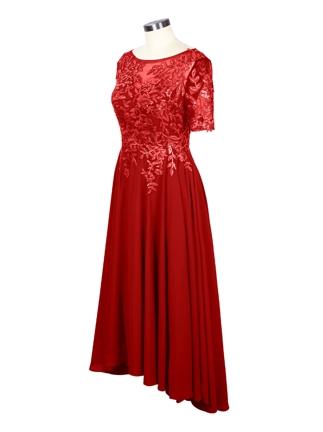 Applique Half Sleeves Chiffon Dress 
