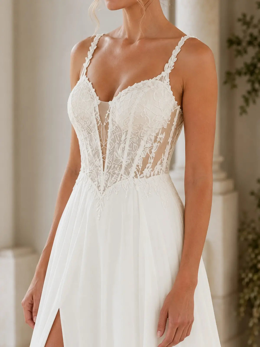 Spaghetti Strap Appliqued Wedding Dress