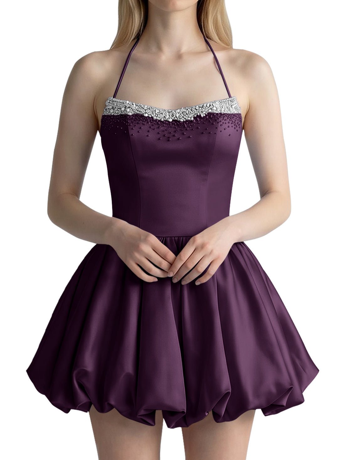 Beading Bubble Hem Mini Dress 