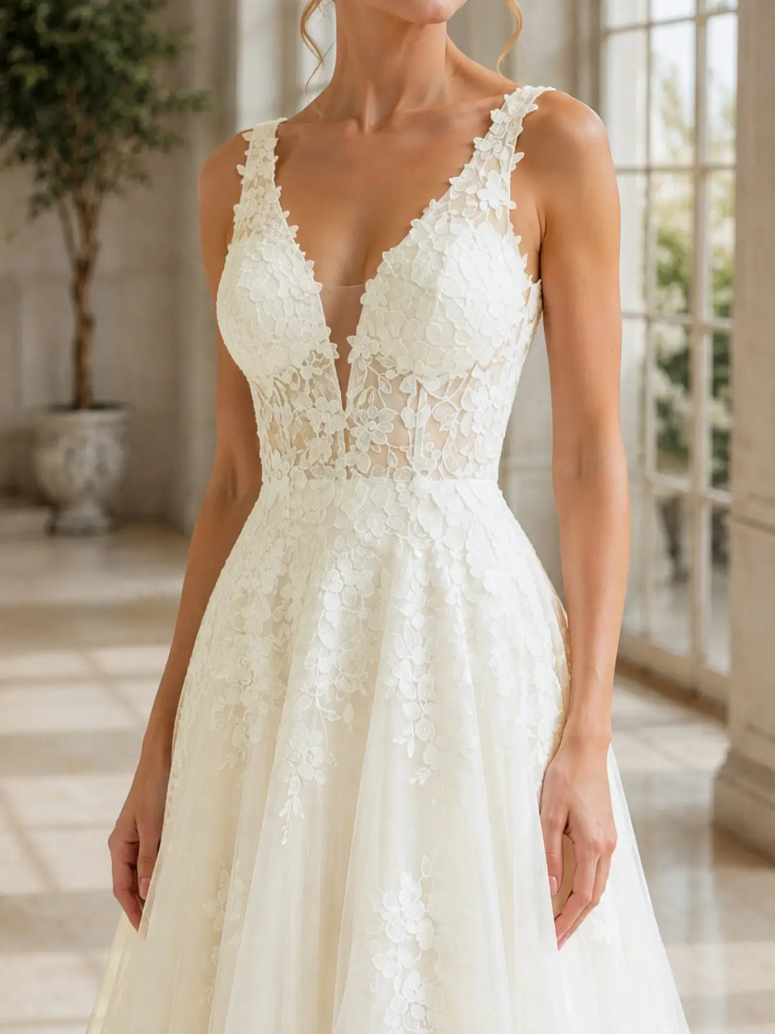 V-Neck Lace Wedding Dress