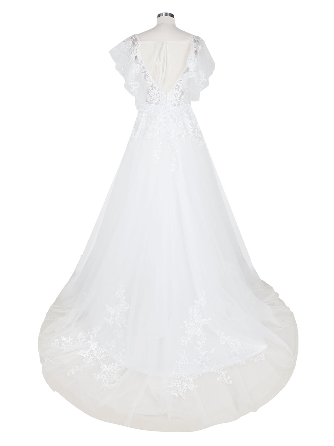 Illusion Tulle Applique Wedding Dress 