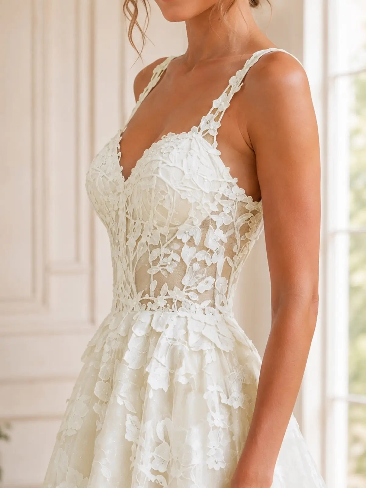 Lace Wedding Dress with Wide Strap Design