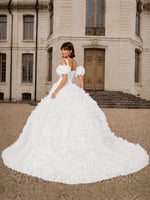 3D Floral Wedding Dress with Off-the-Shoulder Sleeves