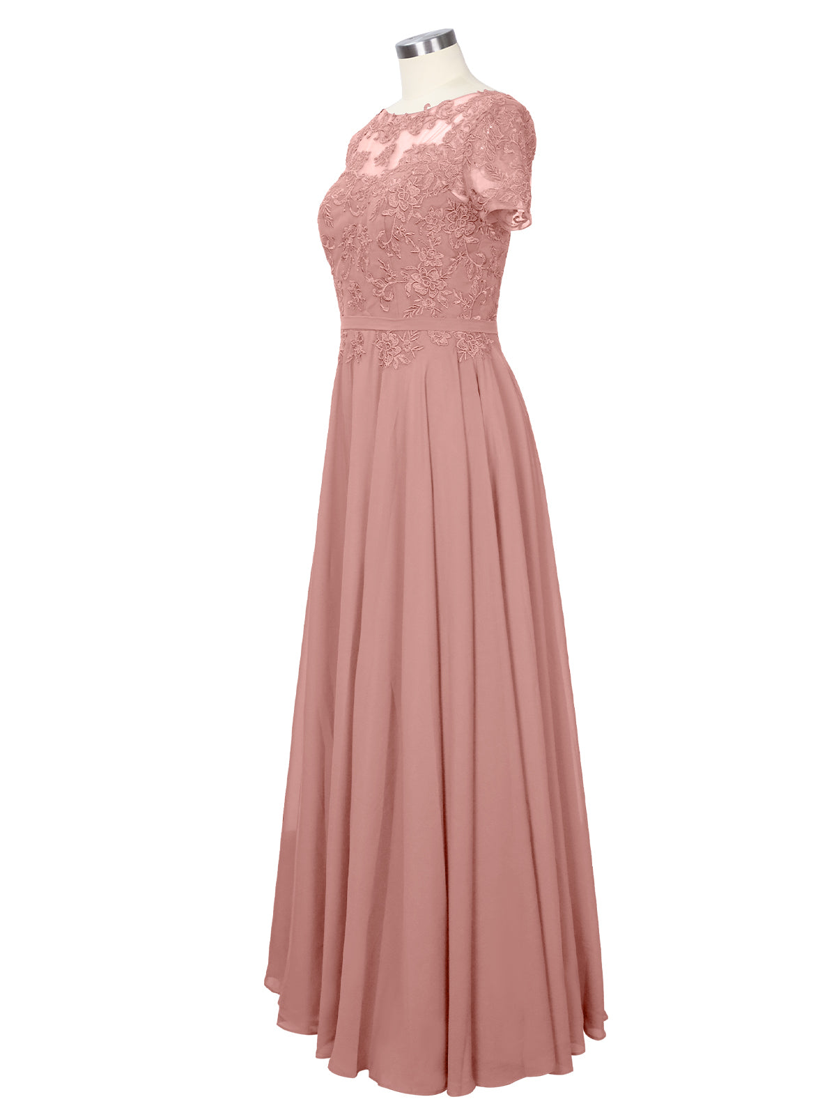Illusion Applique Chiffon Dress 