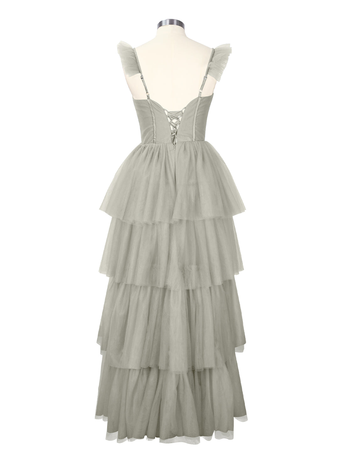 Ruffled Strap Tiered Tulle Bridesmaid Dress 