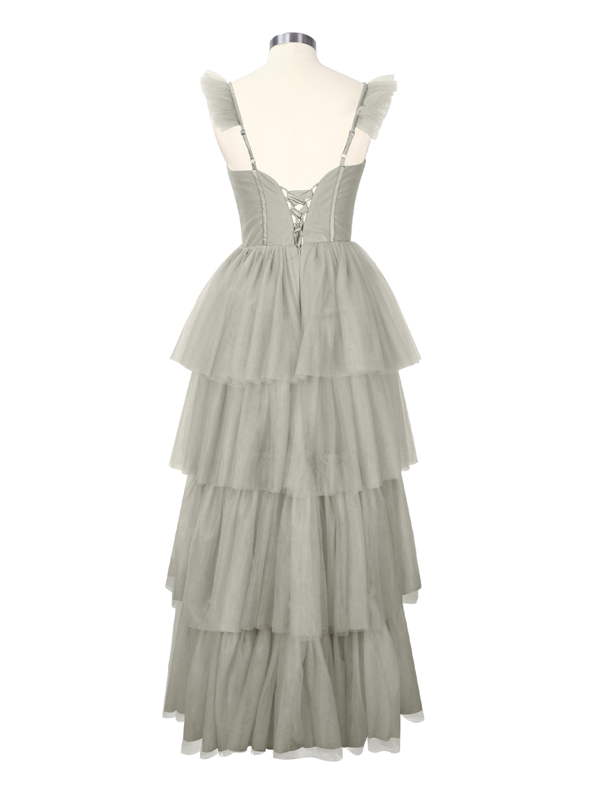 Ruffled Strap Tiered Tulle Bridesmaid Dress 