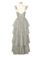 Ruffled Strap Tiered Tulle Bridesmaid Dress 