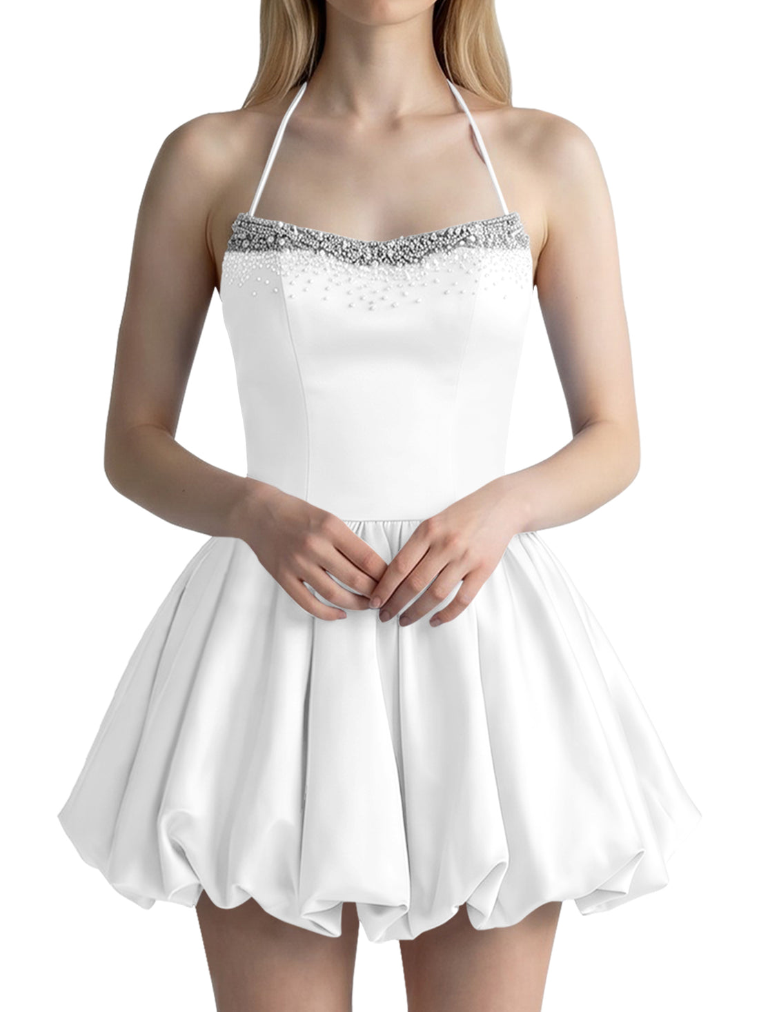 Beading Bubble Hem Mini Dress 