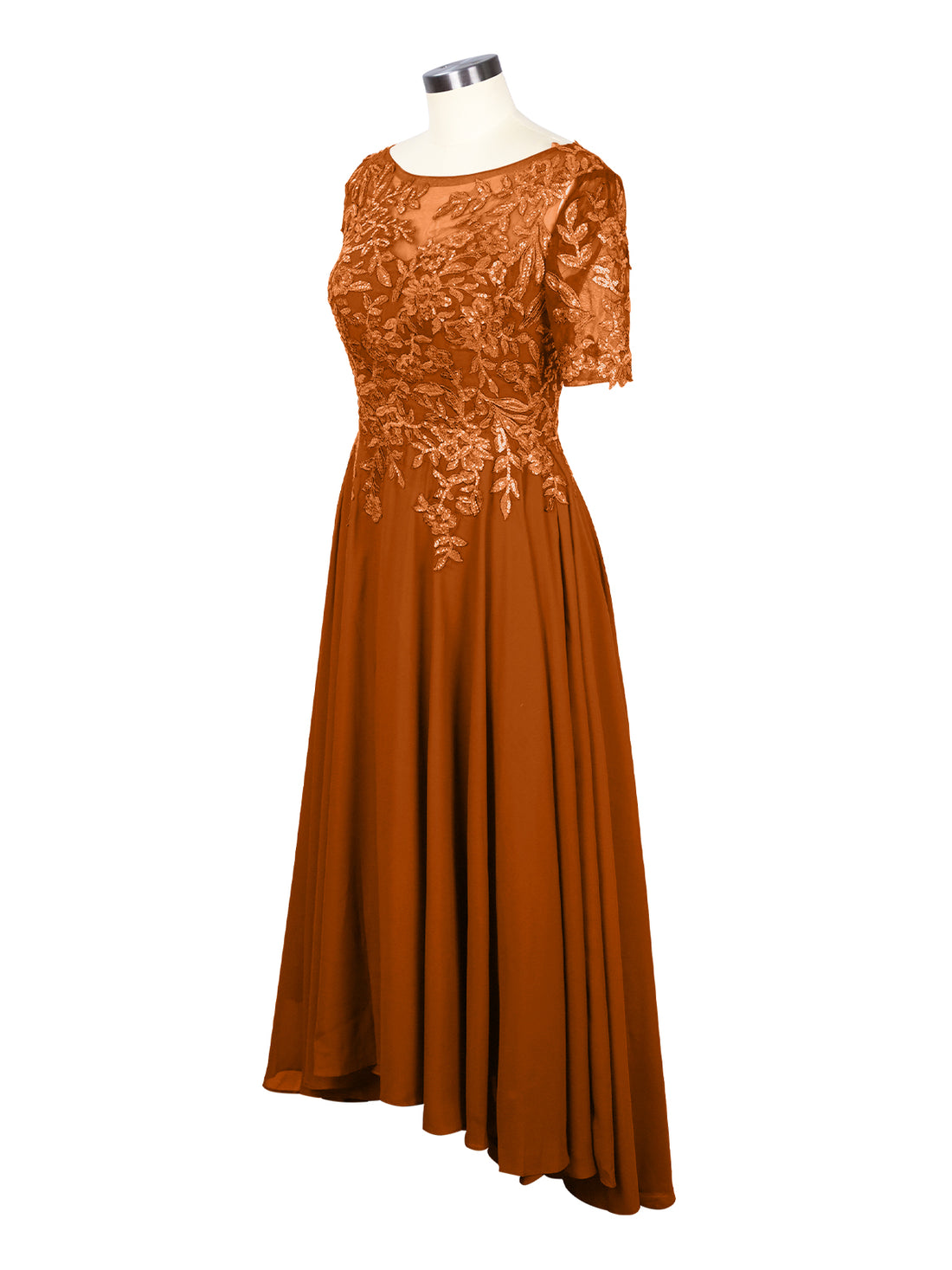 Applique Half Sleeves Chiffon Dress 