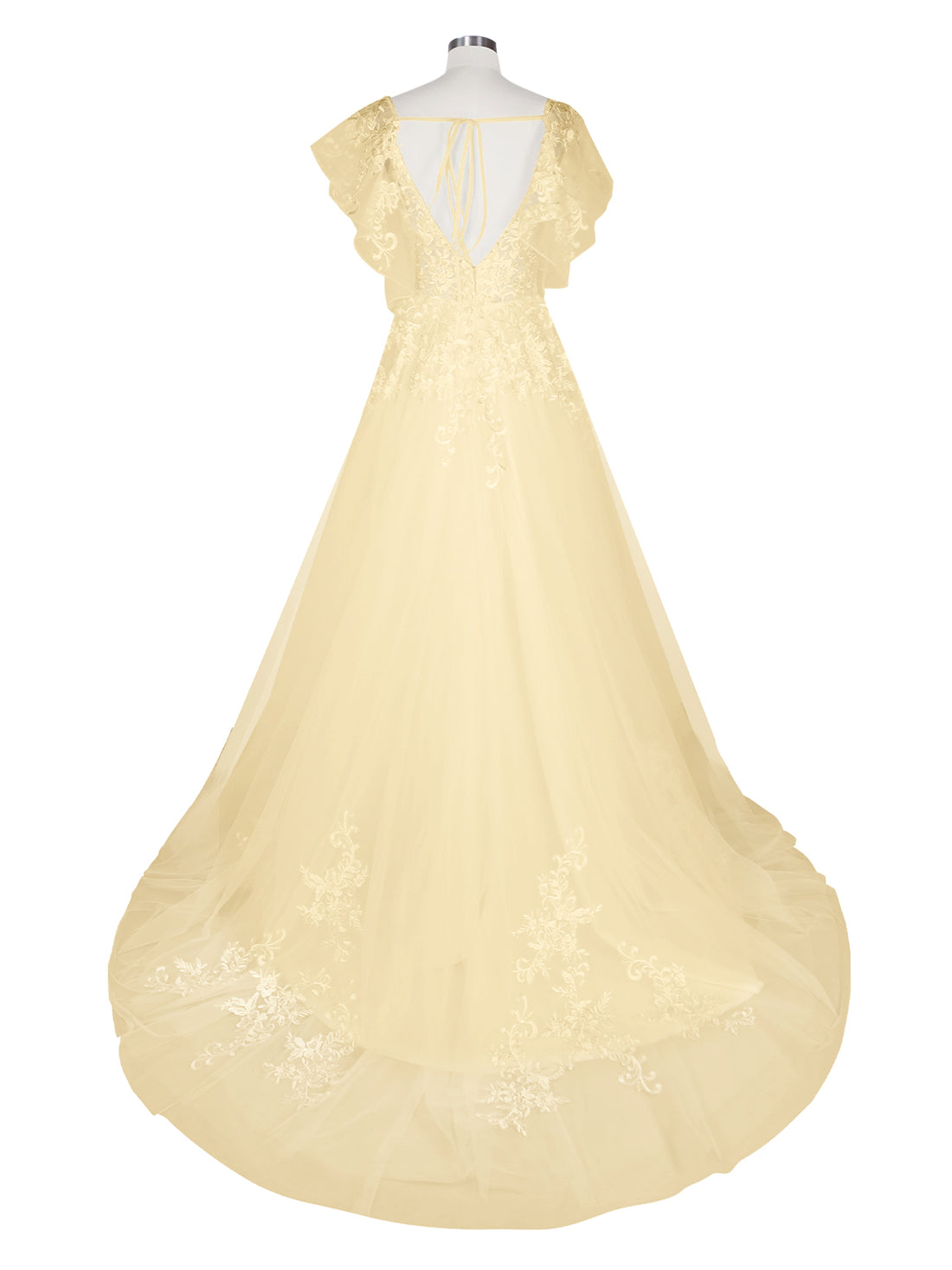 Illusion Tulle Applique Wedding Dress 