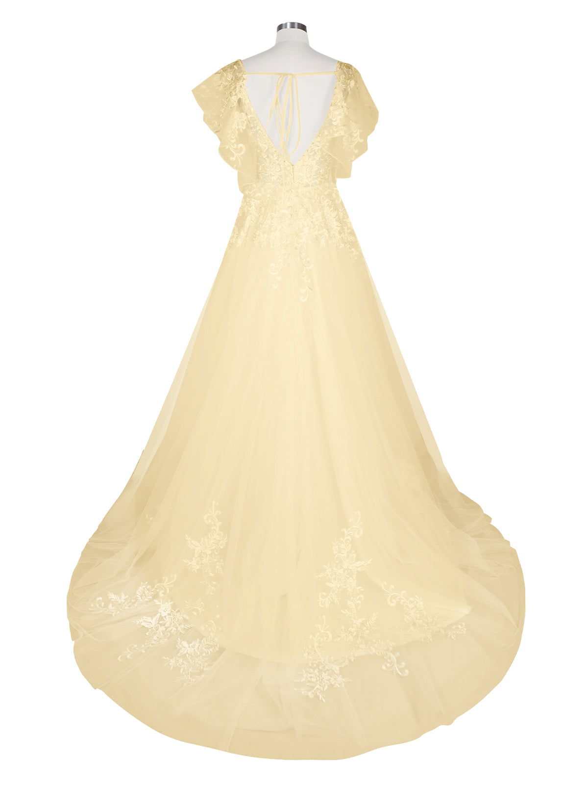 Illusion Tulle Applique Wedding Dress 