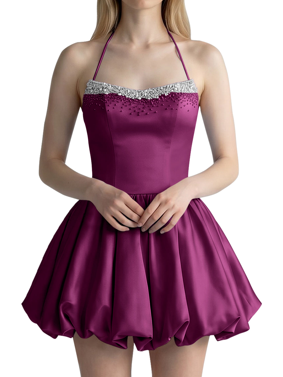 Beading Bubble Hem Mini Dress 