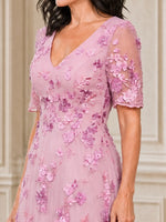 V-neck Mother of the Bride Dress with 3D Floral Appliques