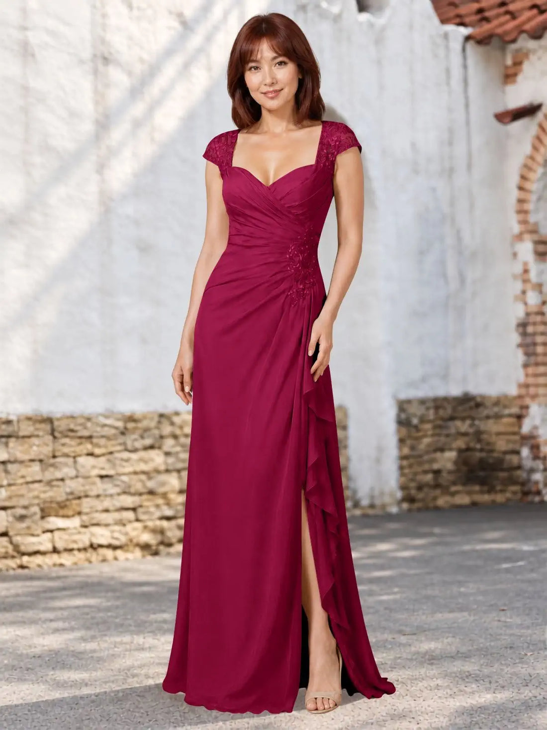 Chiffon Mother of the Bride Dress with Lace Appliques 