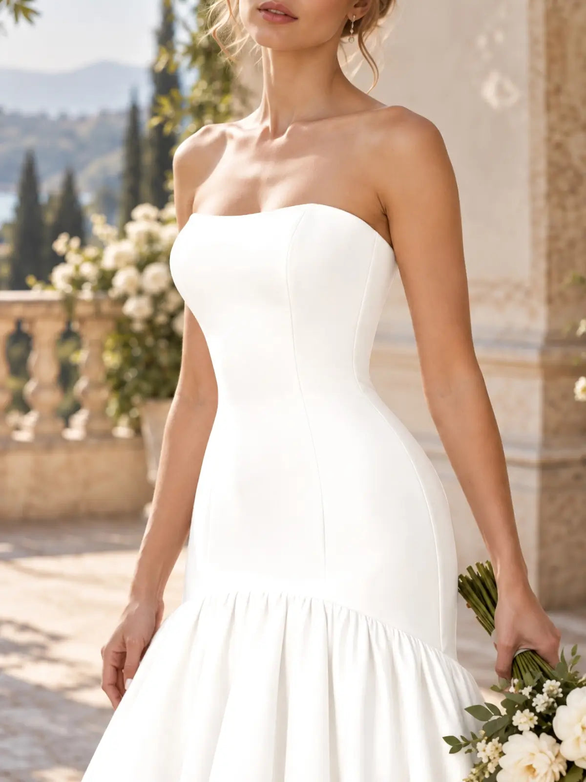 Sheath Wedding Dress with Court Train Detail