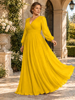 Chiffon Mother of the Bride Dress with Long Sleeves-Plus Size 