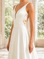 Satin Wedding Dress with Illusion Mesh Back