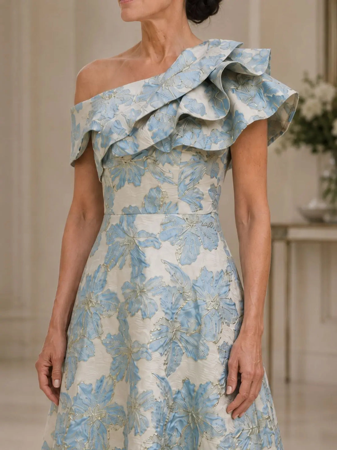 A-Line Mother of the Bride Dress with One-Shoulder Design