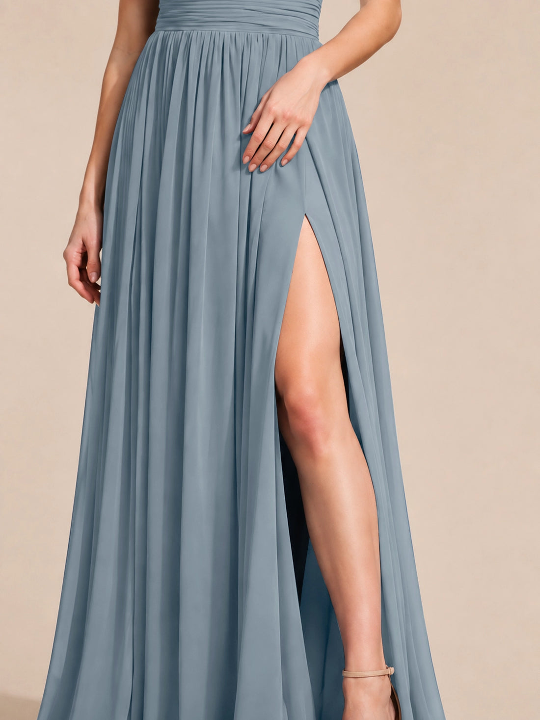 Chiffon Bridesmaid Dress with One-Shoulder Neckline