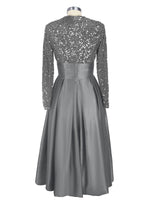 Sequined Boat Long Sleeves Dress 
