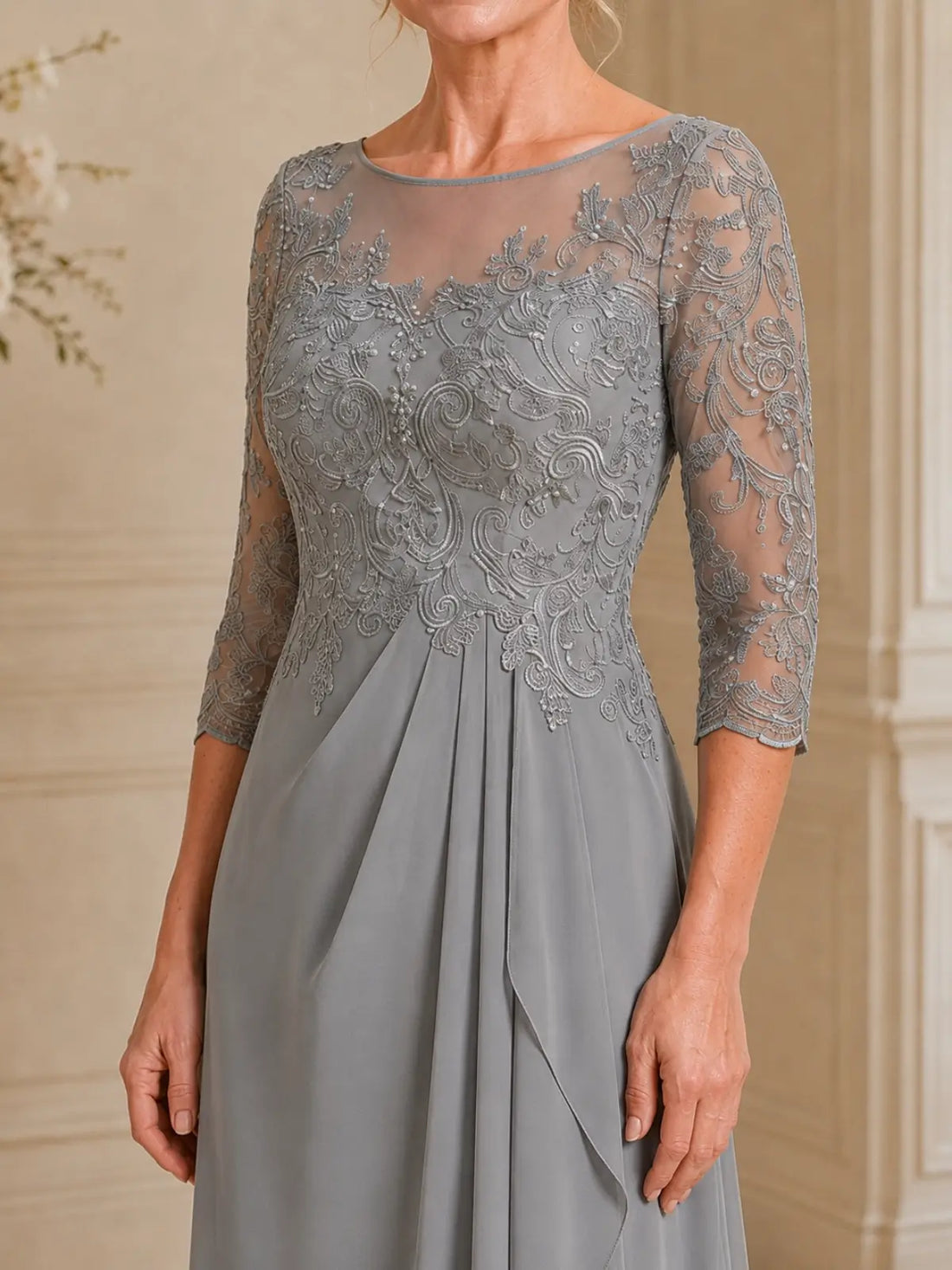 A-line Appliqued Mother of the Bride Dress