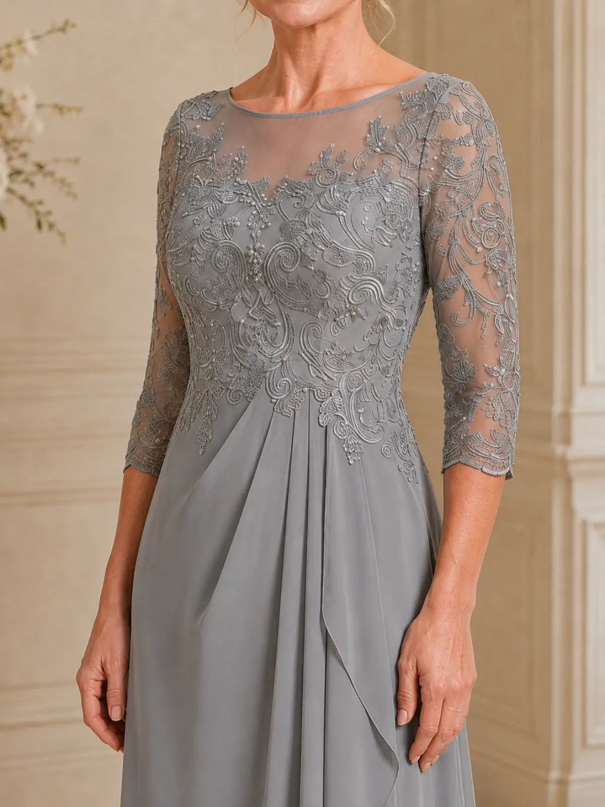A-line Appliqued Mother of the Bride Dress