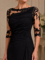 Bateau Neck Mother of the Bride Dress with Ruffle Details