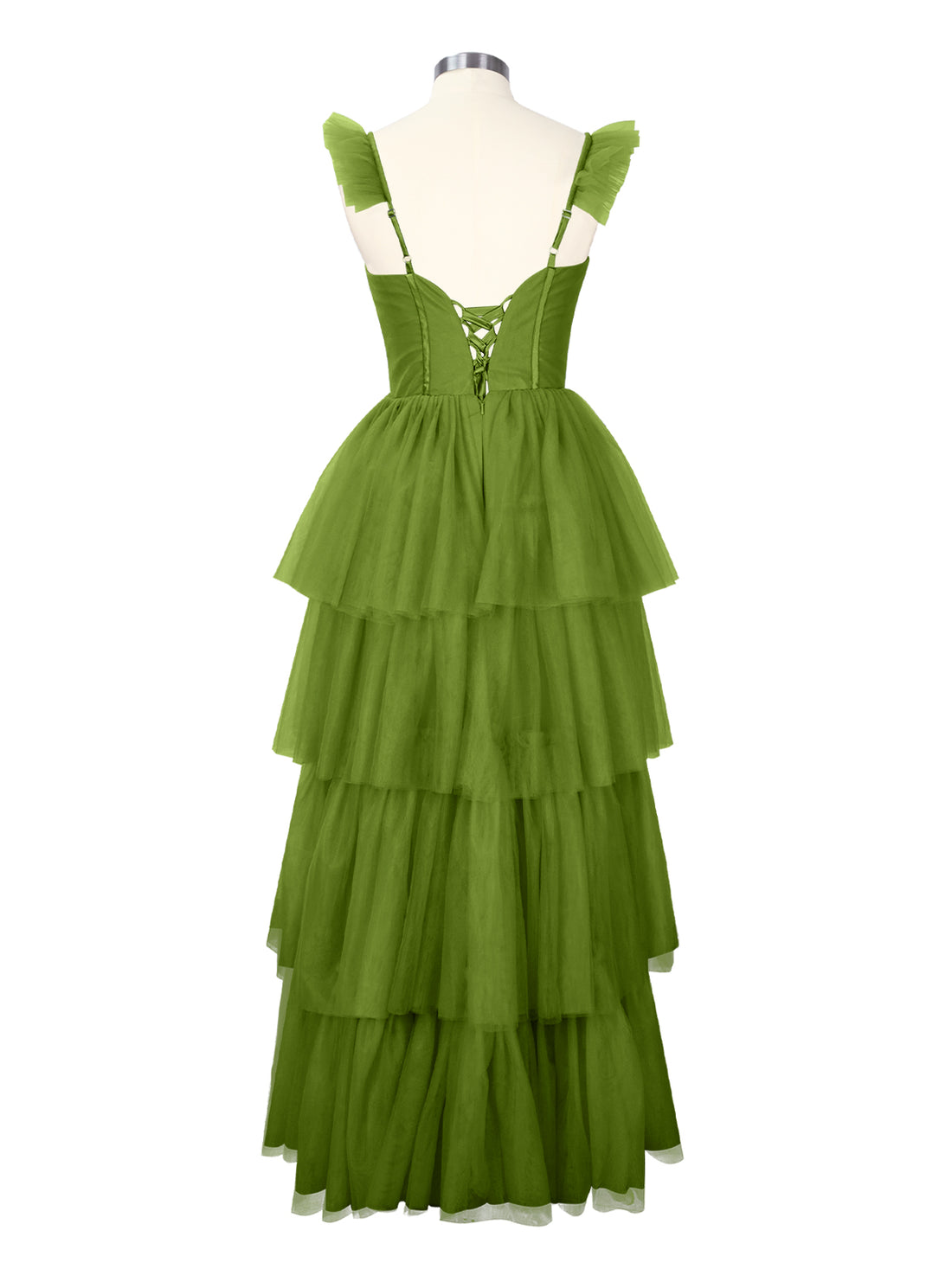 Ruffled Strap Tiered Tulle Bridesmaid Dress 