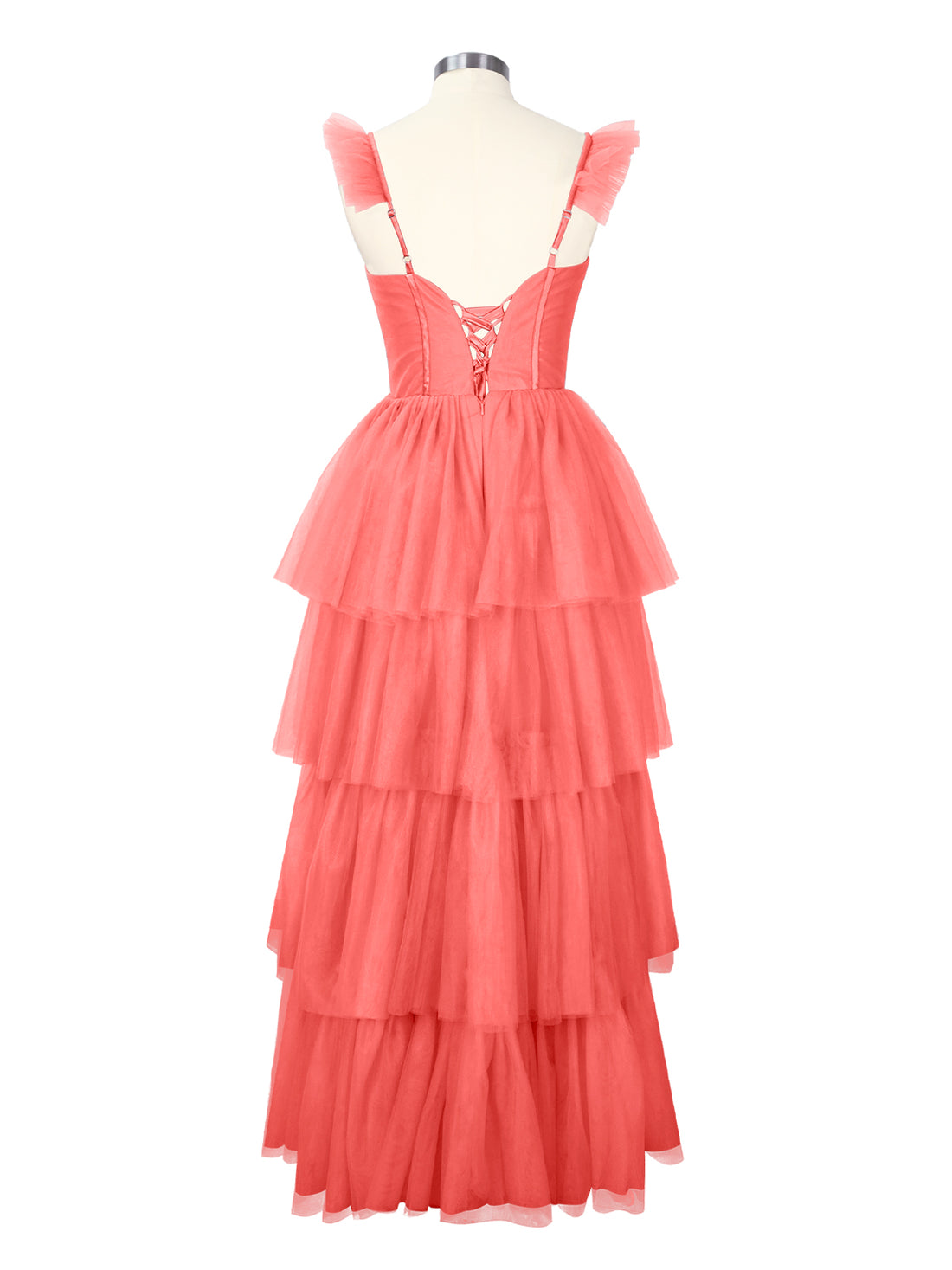 Ruffled Strap Tiered Tulle Bridesmaid Dress 