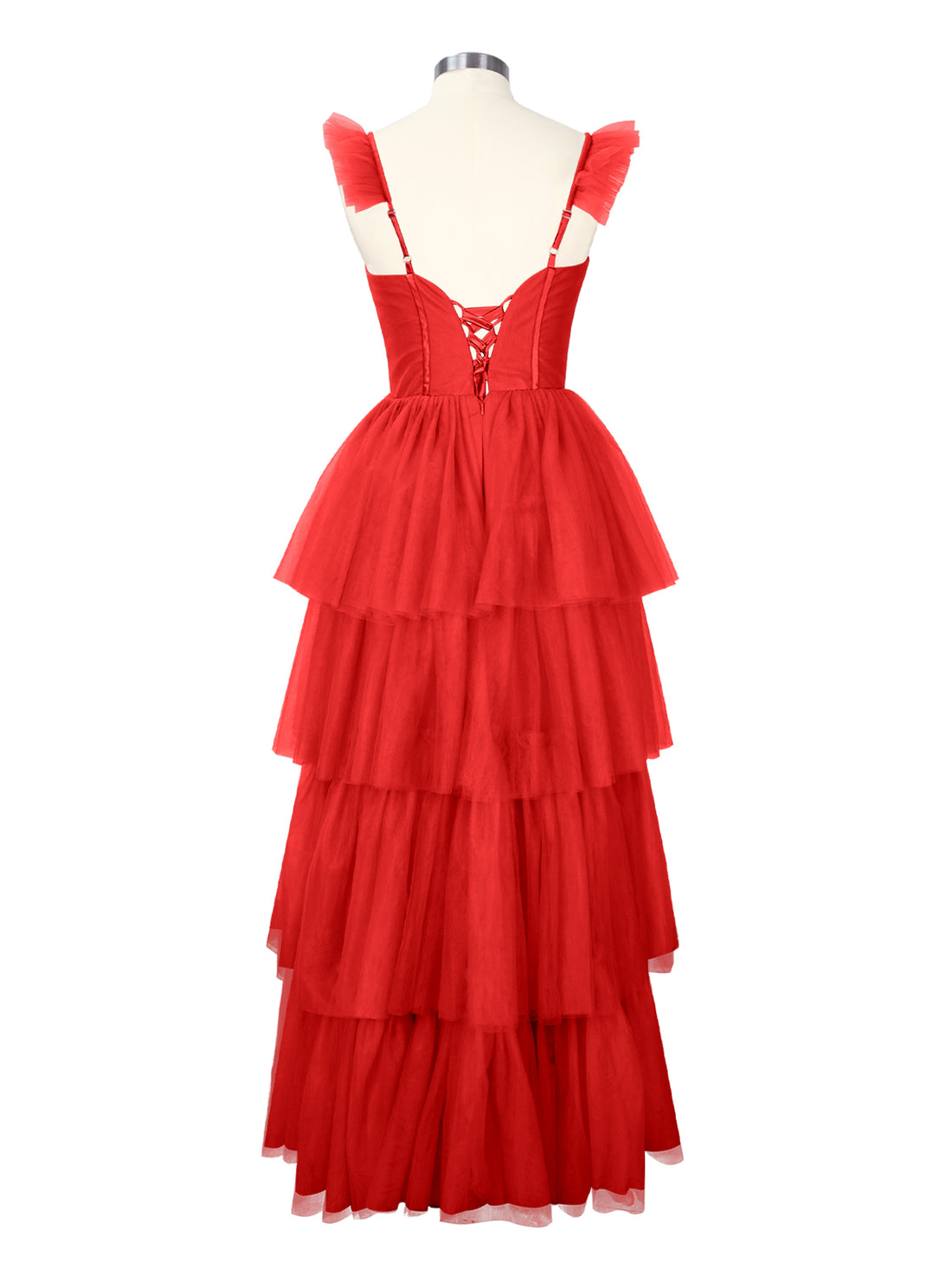 Ruffled Strap Tiered Tulle Bridesmaid Dress 