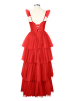 Ruffled Strap Tiered Tulle Bridesmaid Dress 