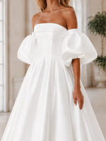 Tube Wedding Dress with Detachable Puff Sleeves