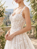 Wide Strap Wedding Dress with Cathedral Train Design