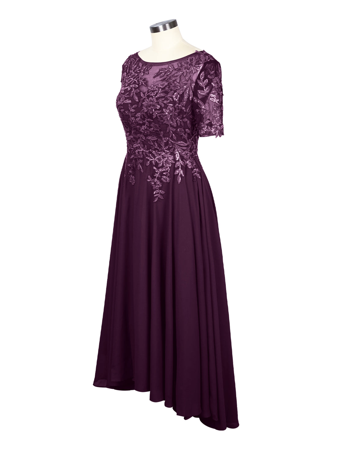 Applique Half Sleeves Chiffon Dress 