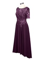 Applique Half Sleeves Chiffon Dress 