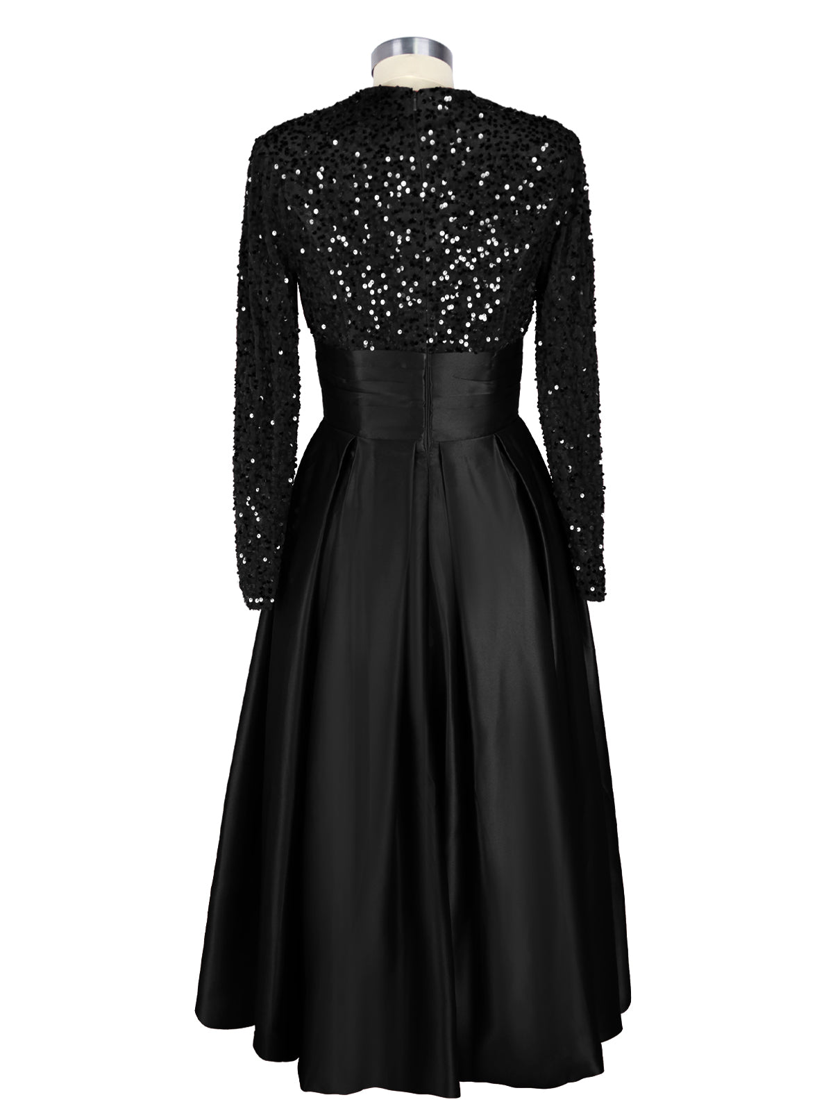 Sequined Boat Long Sleeves Dress 